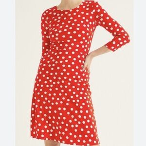 Boden Theodora Ponte Midi Dress Red Polka Dot 3/4 Sleeves Size 2R 2 Regular